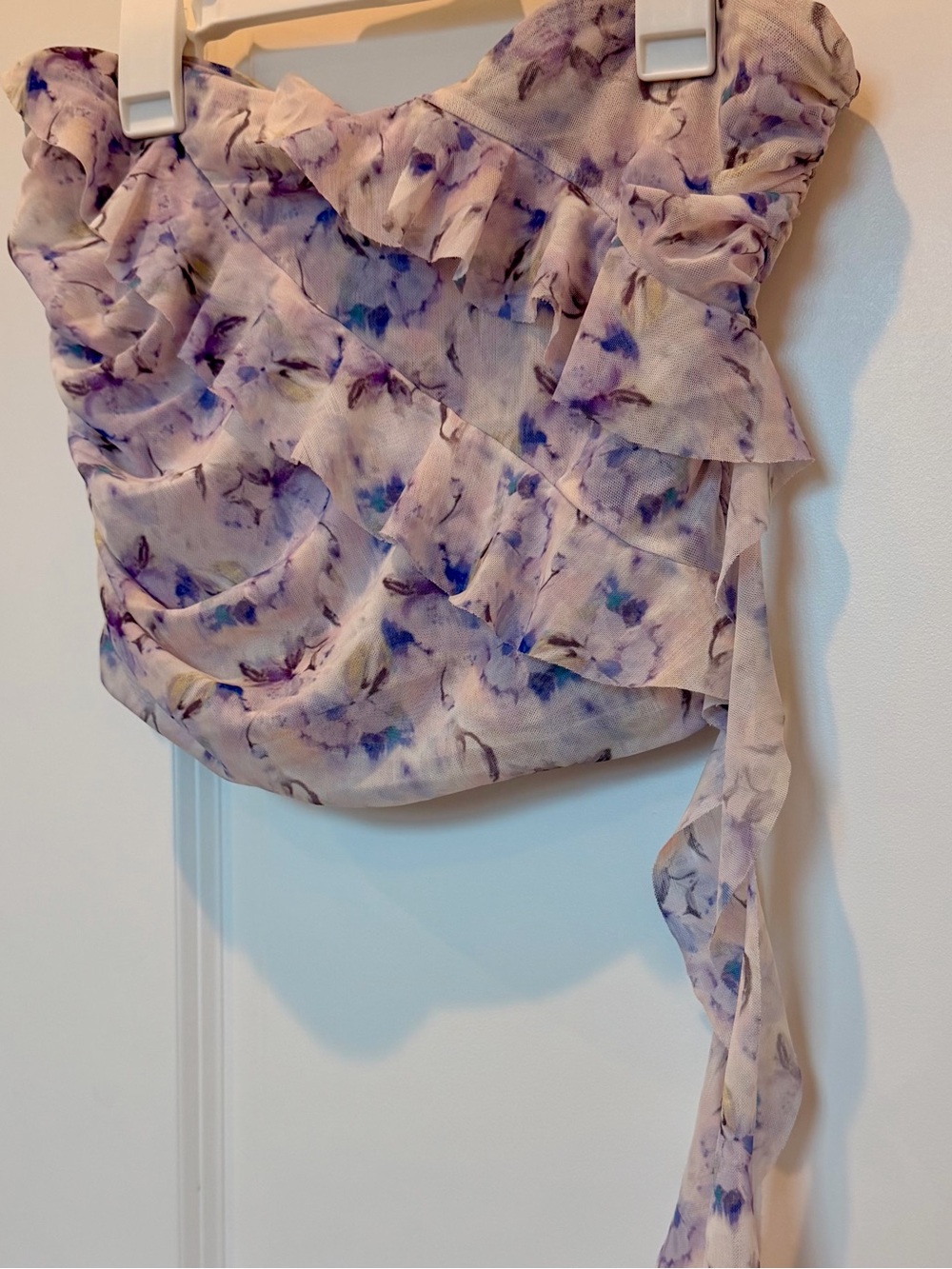Zara Lavender and White Floral Tie-Detail Top